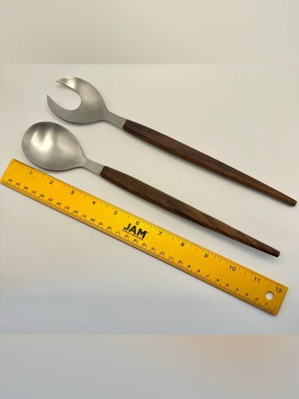 Salad Server Stainless Steel Solid Wood Handles MCM Japan Vtg Mid Century Modern